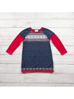 Hanna Andersson Girls Nordic Print Sweater Dress Red Navy Long Sleeve 5